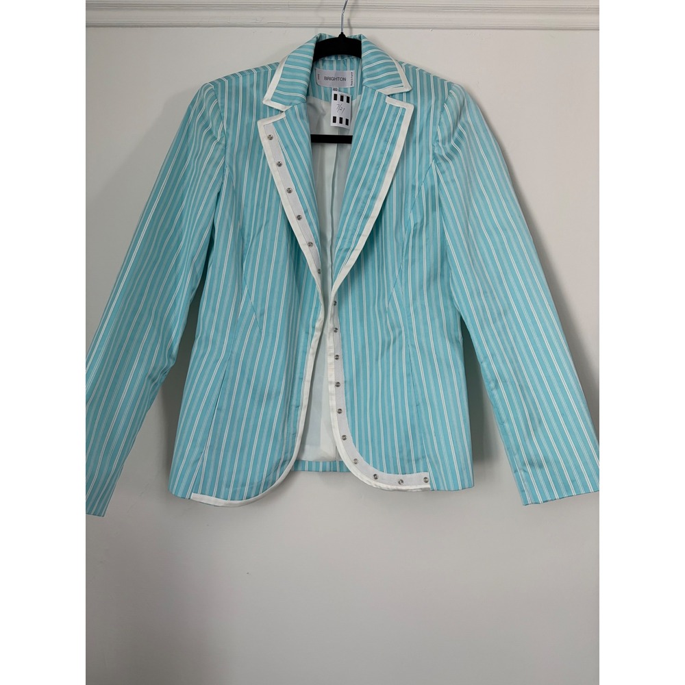 Brighton Paris Rare Striped Blazer Turquoise White Silk Cotton Made in France 40